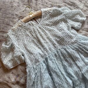 Sister Jane Light Blue Puff Sleeve Eyelash Midi Dress